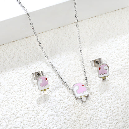 Bulk Summer Ice Cream Set Gold-Tone Stainless Earrings & Pendant (3.2g) | Wholesale Fun Fashion Jewelry