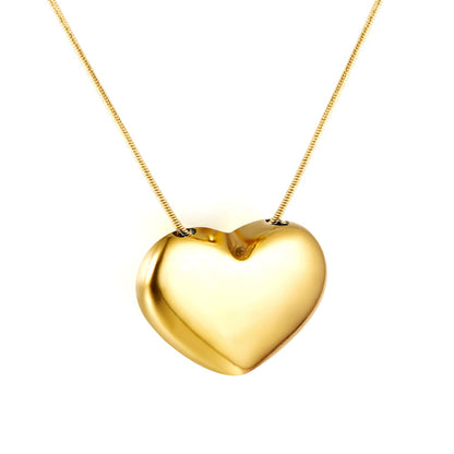 Heart Hollow Pendant Necklace 44+5cm Steel Color