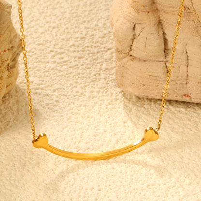 Stainless Steel Gold Arc Bone Jewelry - 9.2*36.7mm Pendant, 0.3mm Cross Link Chain, 45+5cm Necklace with 6mm Disk