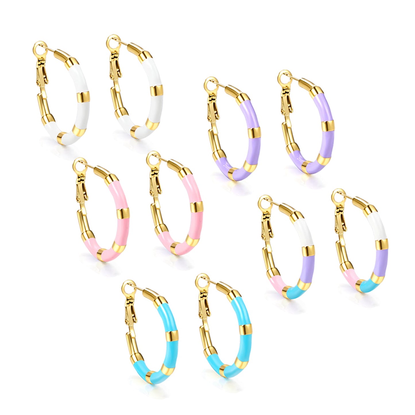 C-Stripe White&Purple&Sky Blue&Pink&Mixed Color Drop Earrings 3*30mm Gold Color