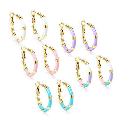 C-Stripe White&Purple&Sky Blue&Pink&Mixed Color Drop Earrings 3*30mm Gold Color