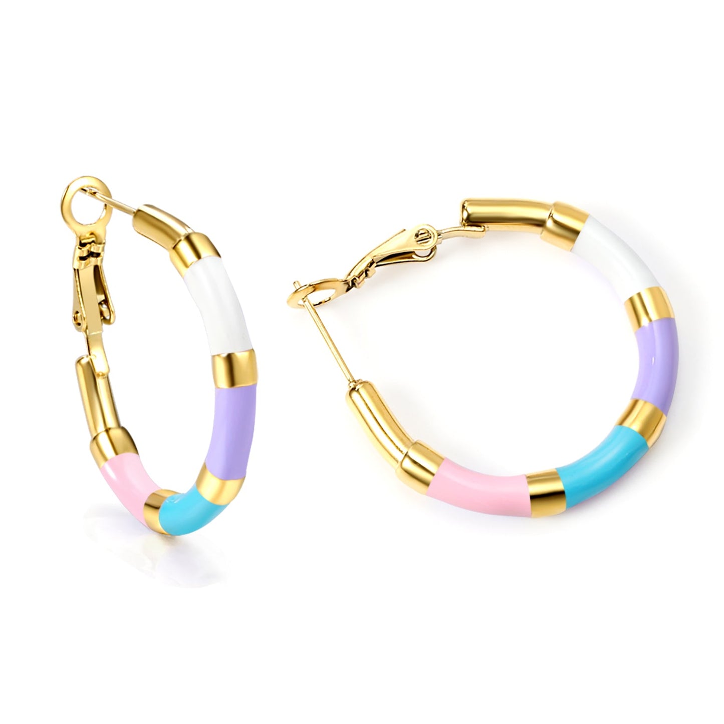 C-Stripe White&Purple&Sky Blue&Pink&Mixed Color Drop Earrings 3*30mm Gold Color