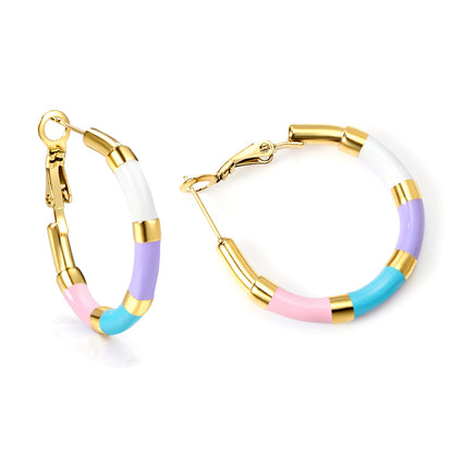 C-Stripe White&Purple&Sky Blue&Pink&Mixed Color Drop Earrings 3*30mm Gold Color