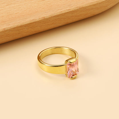 Square solitaire ring with pink diamonds