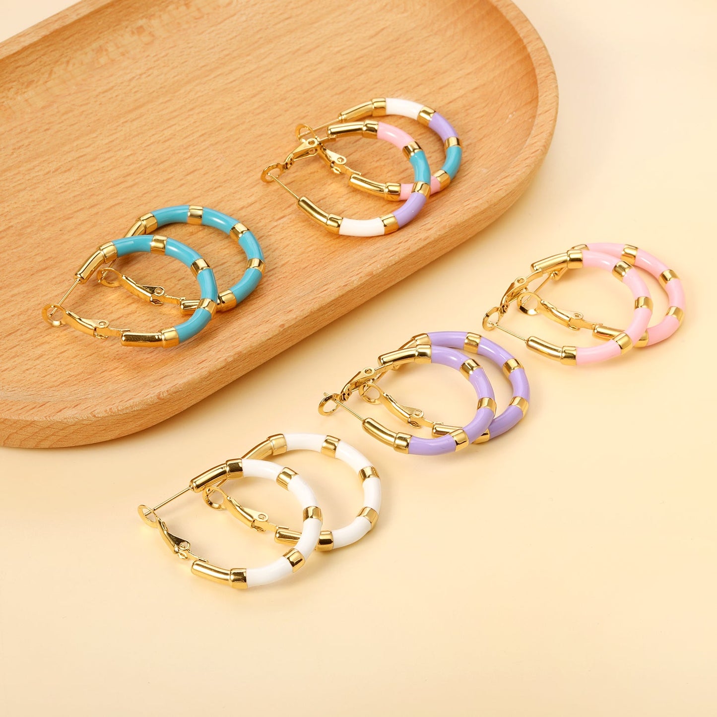 C-Stripe White&Purple&Sky Blue&Pink&Mixed Color Drop Earrings 3*30mm Gold Color