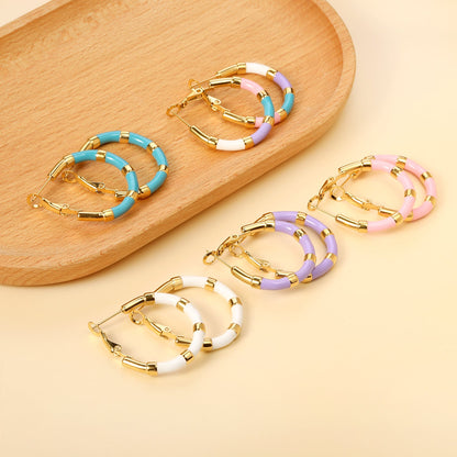 C-Stripe White&Purple&Sky Blue&Pink&Mixed Color Drop Earrings 3*30mm Gold Color