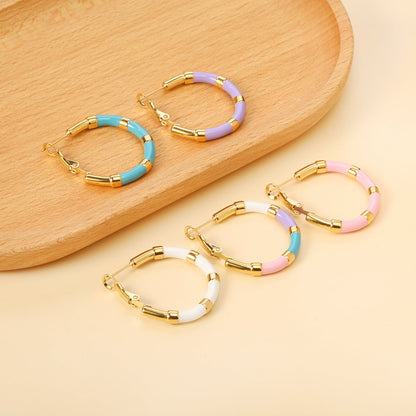 C-Stripe White&Purple&Sky Blue&Pink&Mixed Color Drop Earrings 3*30mm Gold Color
