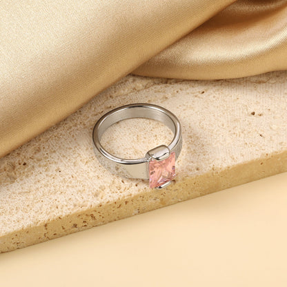 Square solitaire ring with pink diamonds