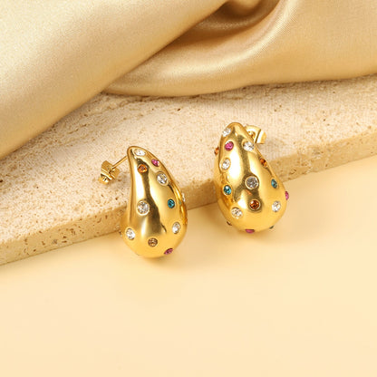 Teardrop Hollow with White Diamonds Earrings 16.2*26mm