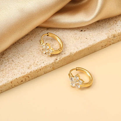 Peach Blossom Earrings with 6 White Diamonds 2.5*15.5mm