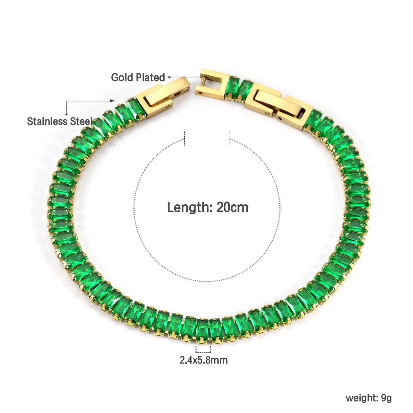 ✨ 18K Gold Plated Rainbow Zircon 17+3cm/20cm Bracelet Wholesale (MOQ 12+) | Stainless Steel Hypoallergenic 🌍 | Dainty Chain & Charm Bracelets