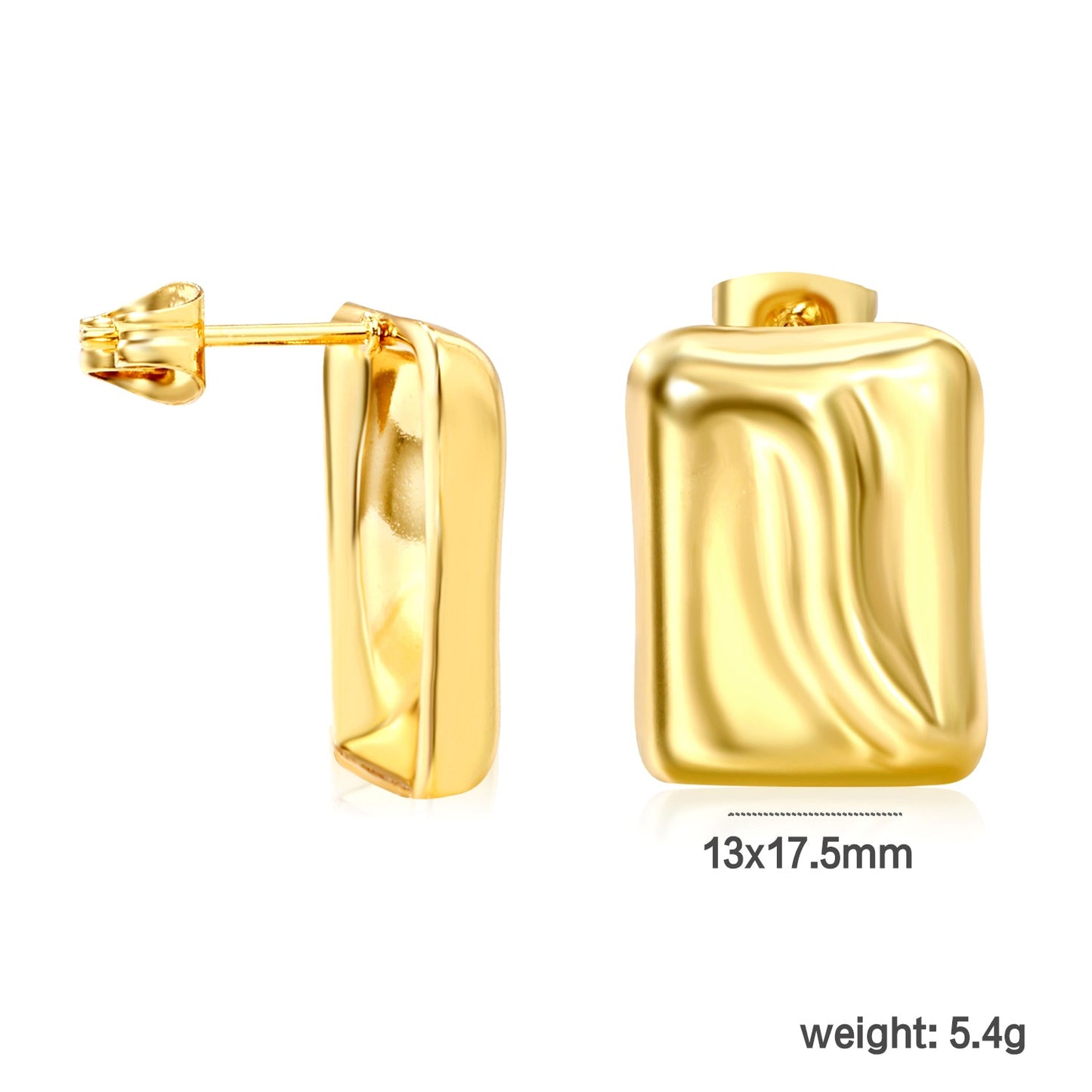 13*17.5mm concave rectangle stud earrings gold color