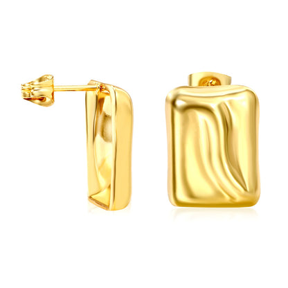 13*17.5mm concave rectangle stud earrings gold color