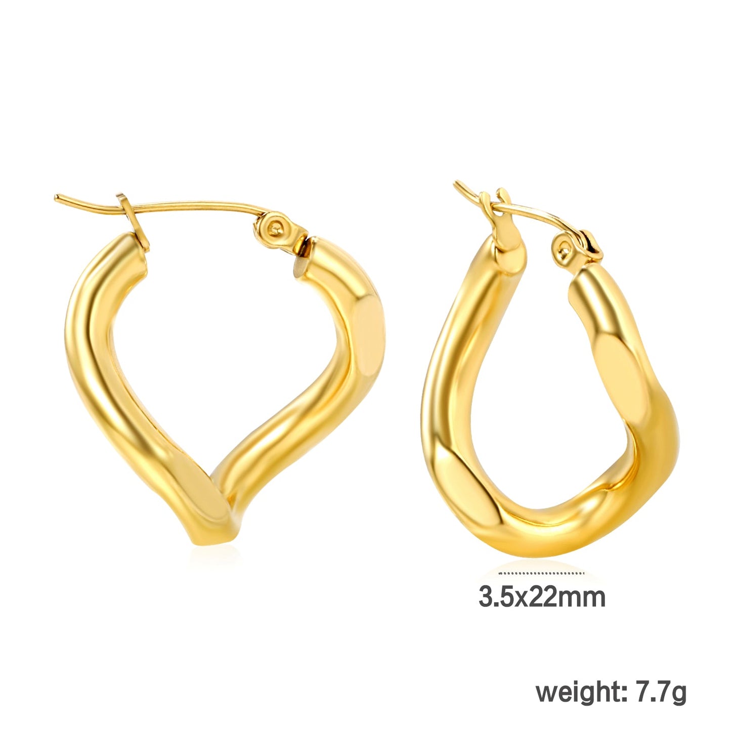 3.5*22mm Twisted Wire Double Sided Angled Earrings Gold color