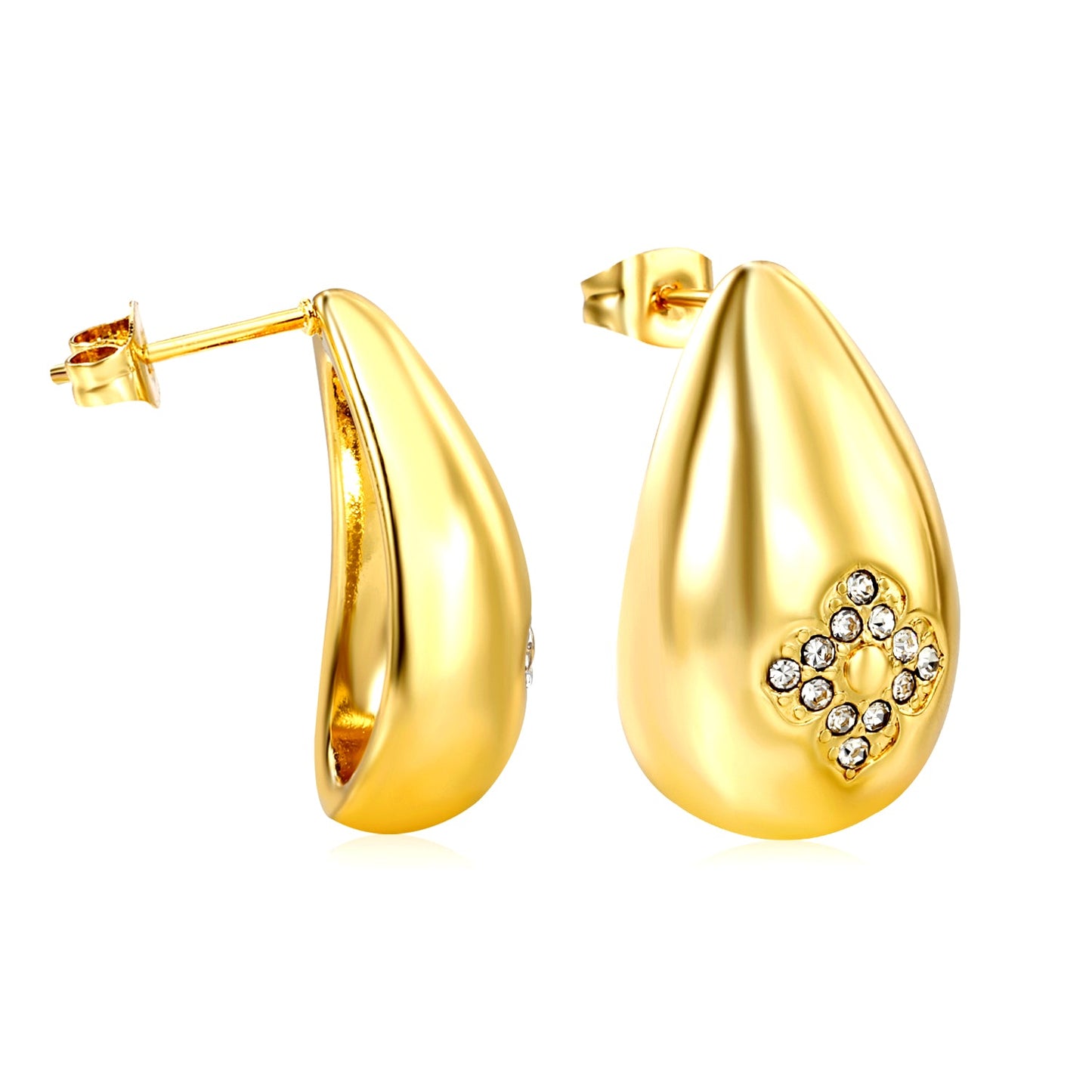 16*24.5mm drop flower white diamond stud earrings gold color