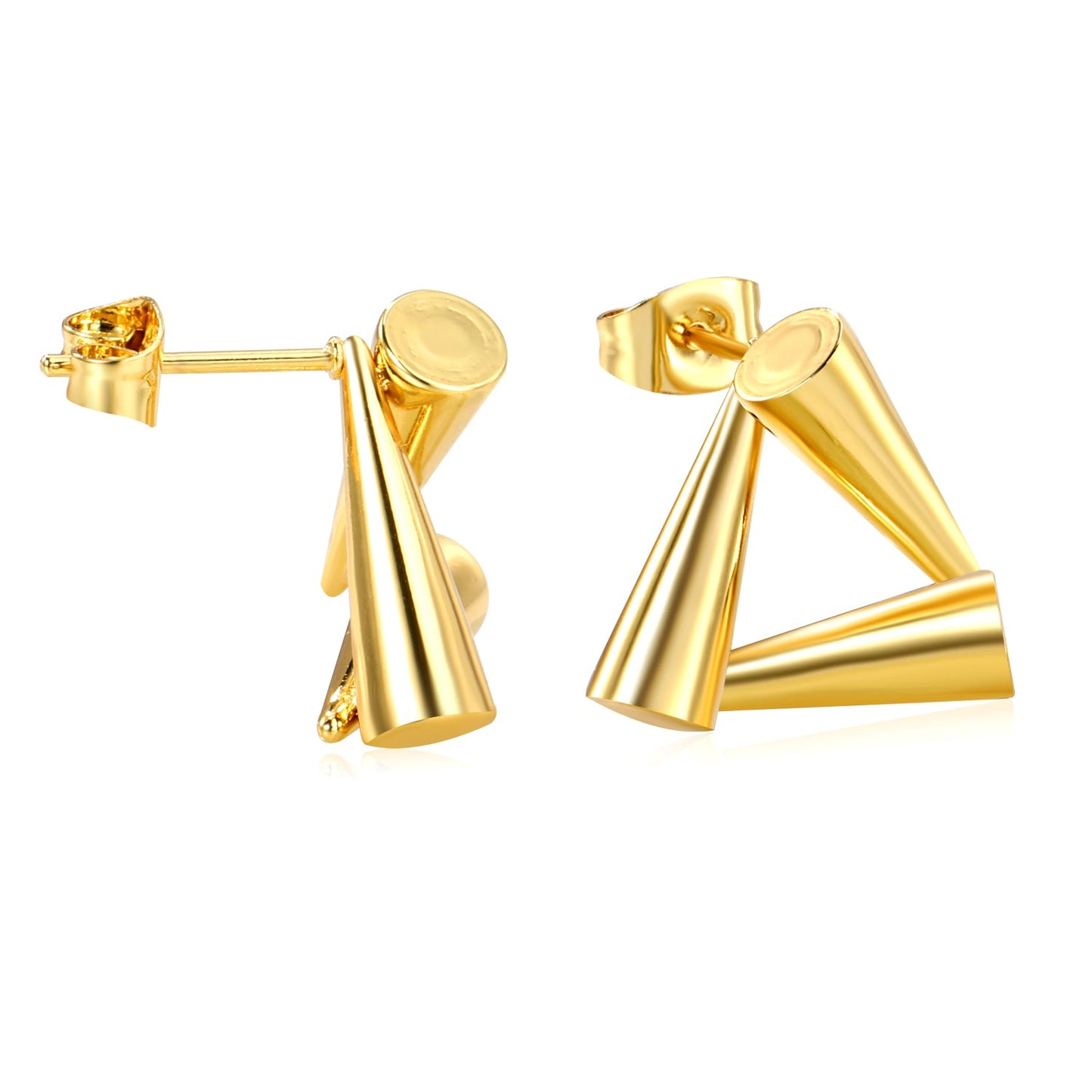 16.8*15.5mm ball and stick triangle earrings gold color