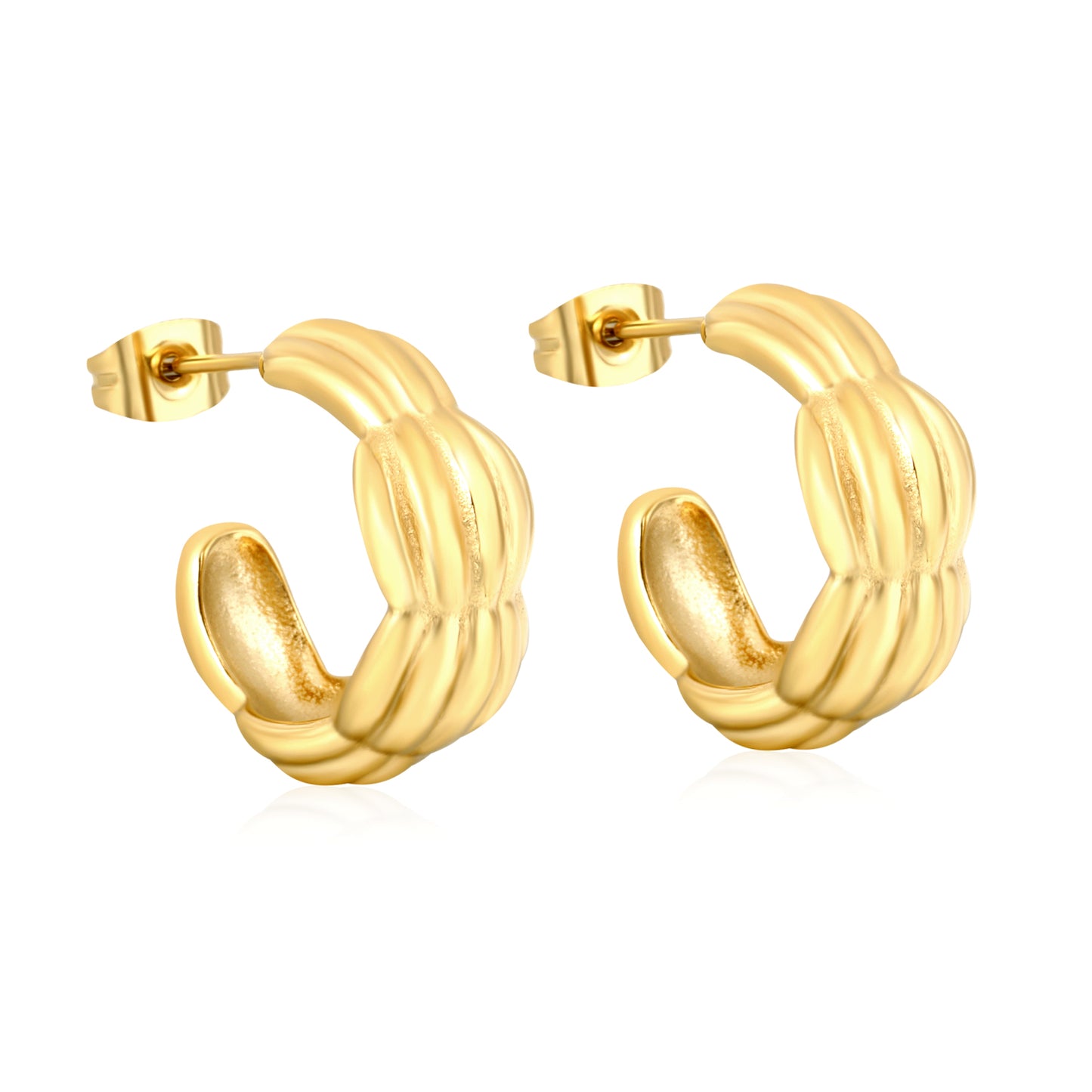 Waterproof C-Shape Twisted Earrings | Hypoallergenic Curved Hoop Earrings |  Stainless Steel