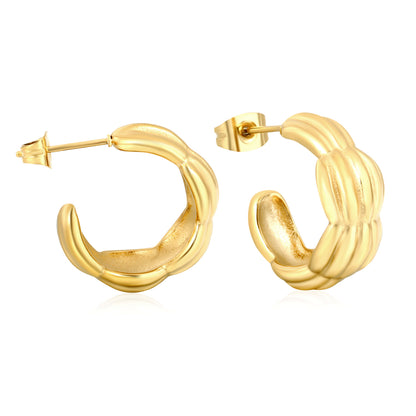 Waterproof C-Shape Twisted Earrings | Hypoallergenic Curved Hoop Earrings |  Stainless Steel