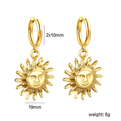 2.0*Inside 10mm earrings + diameter 19mm sun pendant earrings Gold color