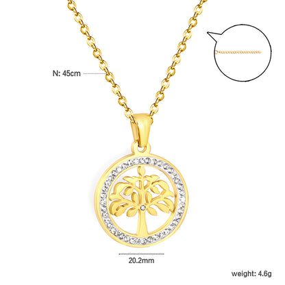 35*39mm Stainless Steel Necklace Tree of Life Round Circle Pendant for Women Jewelry Gift