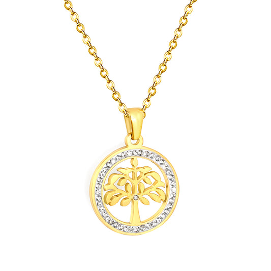 35*39mm Stainless Steel Necklace Tree of Life Round Circle Pendant for Women Jewelry Gift
