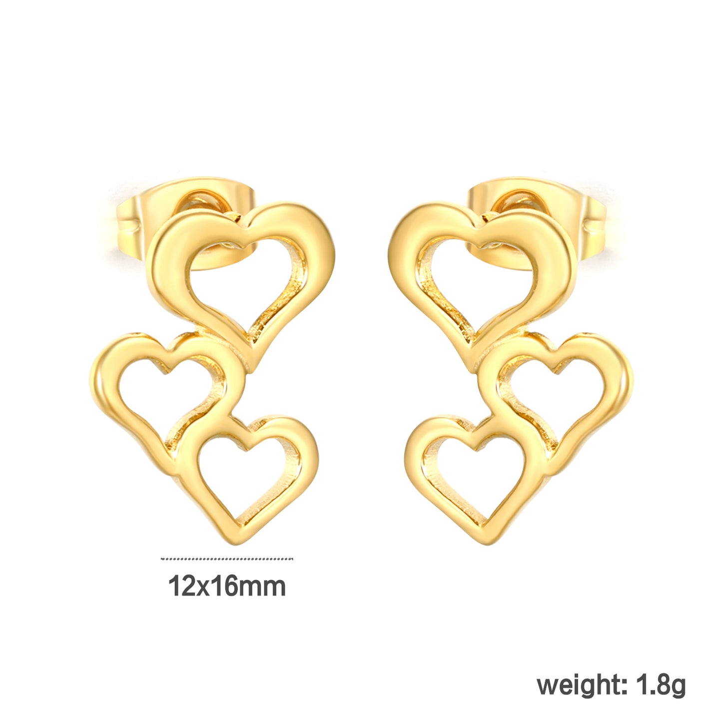 Dainty Stacked Heart Drop Earrings | Hypoallergenic Stainless Steel for Women