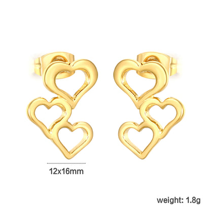 Dainty Stacked Heart Drop Earrings | Hypoallergenic Stainless Steel for Women