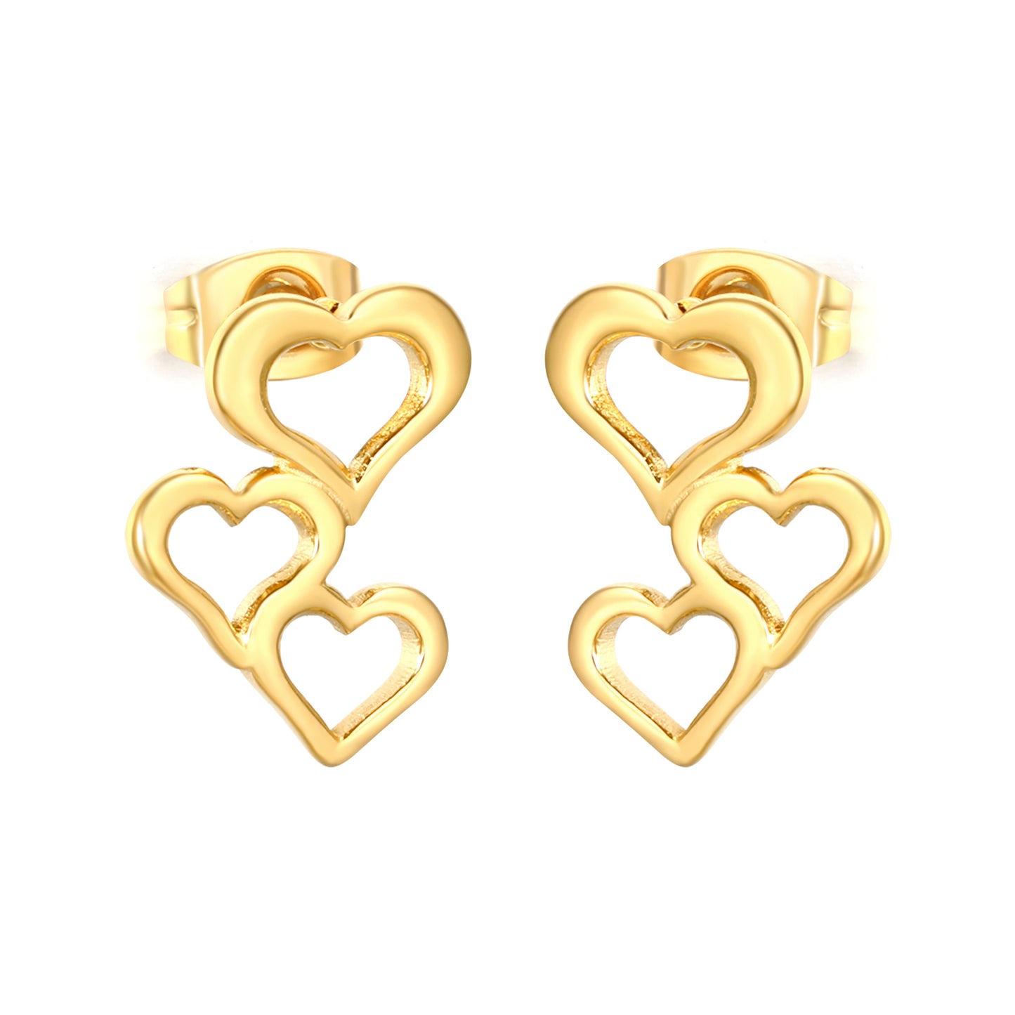 Dainty Stacked Heart Drop Earrings | Hypoallergenic Stainless Steel for Women