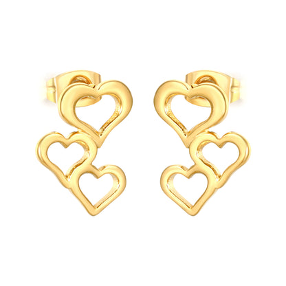 Dainty Stacked Heart Drop Earrings | Hypoallergenic Stainless Steel for Women
