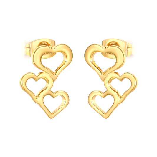 Dainty Stacked Heart Drop Earrings | Hypoallergenic Stainless Steel for Women