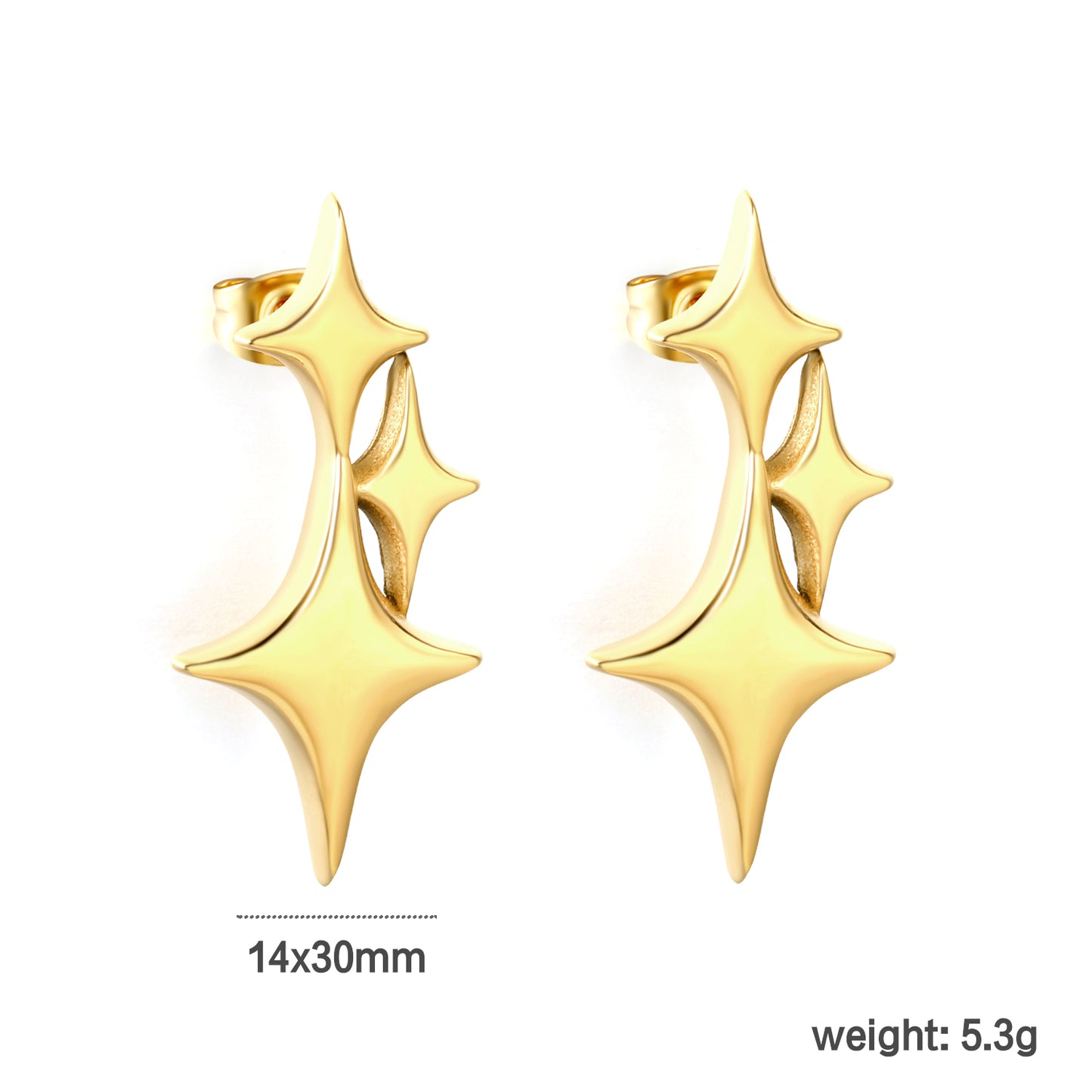 Waterproof & Hypoallergenic Stainless Steel Women Star Earrings (Bulk)