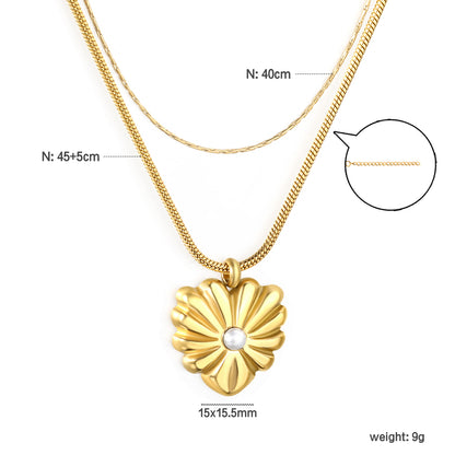 Nickel-Free & Waterproof Stainless Steel Double-Layer Chain with Flower Pendant