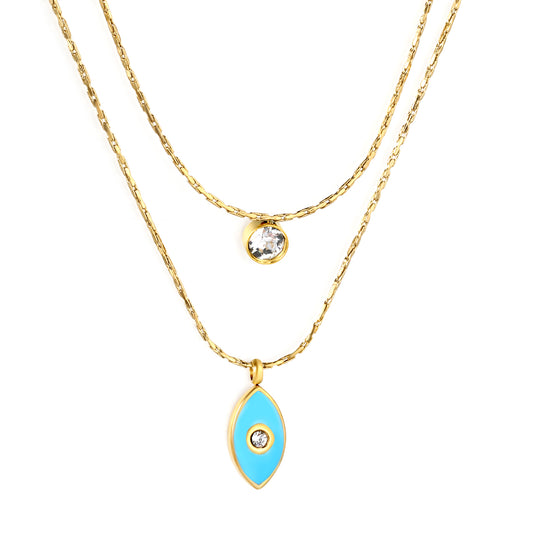 Exquisite Stainless Steel Double-Layer Chain & Enigmatic Eye Pendant