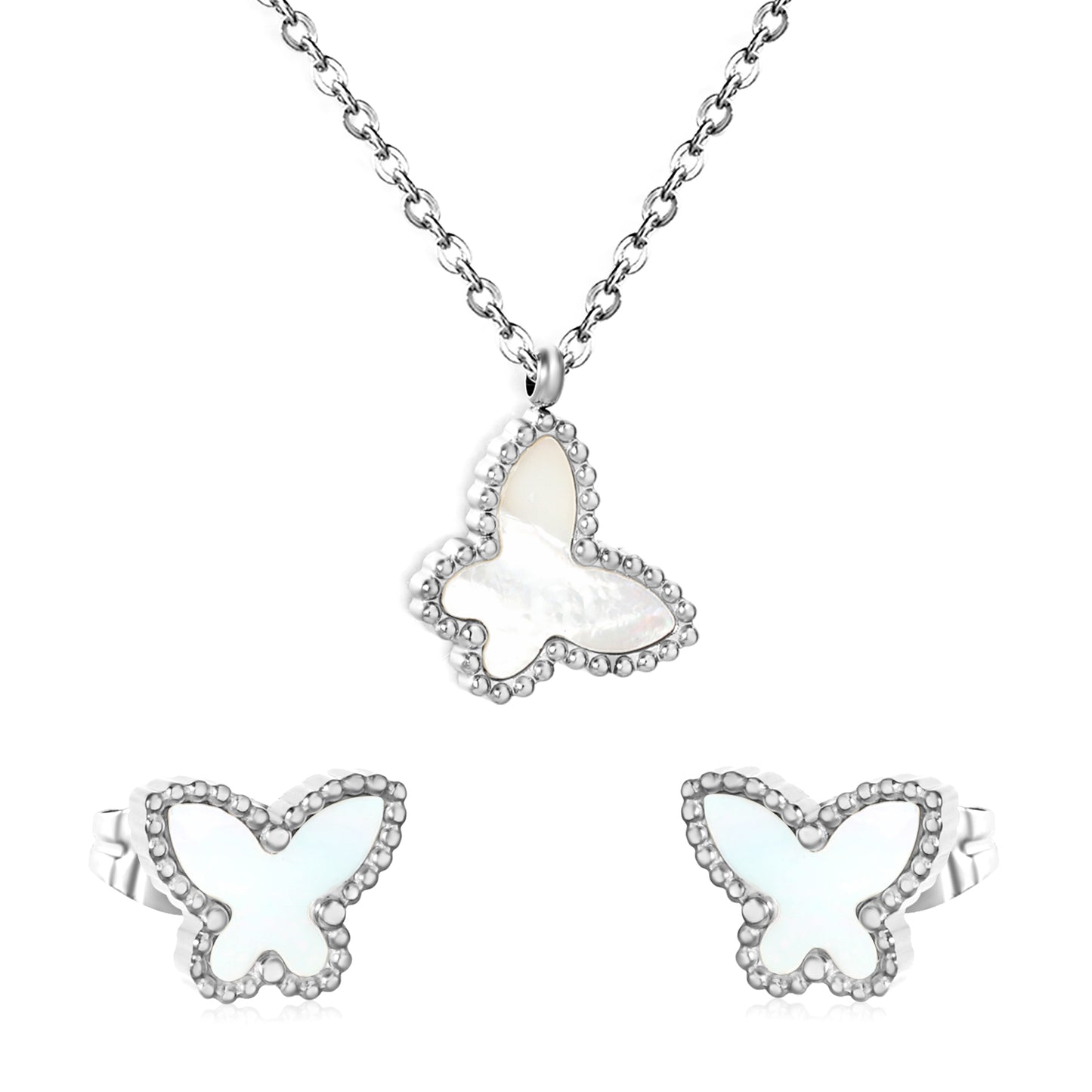 Wholesale Butterfly Jewelry Set - Acrylic & Stainless Steel | Waterproof Hypoallergenic Earrings & Necklace | Matching Gift Set