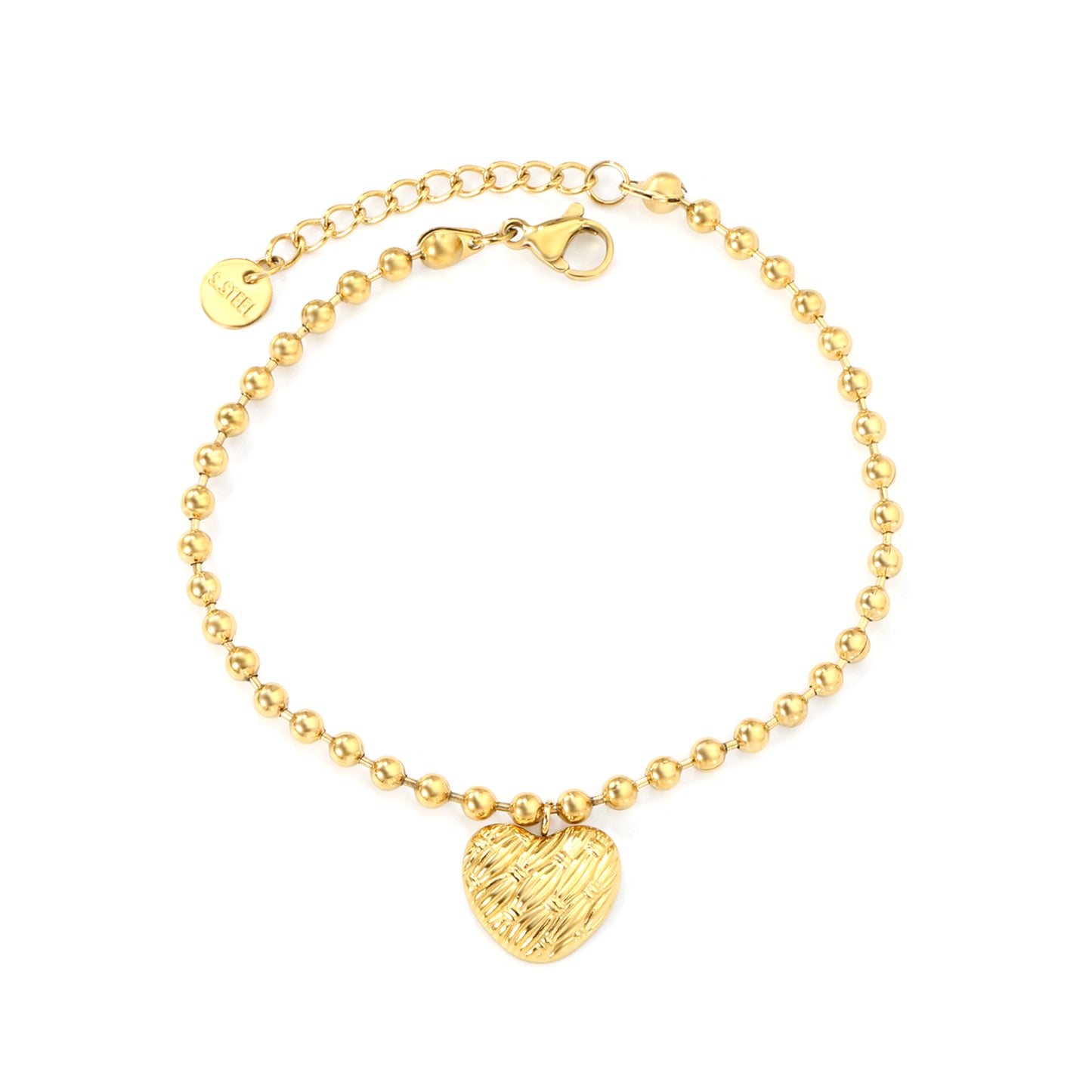 Stainless Steel Bracelet with Heart-shaped Accessories, Waterproof, Hypoallergenic & PVD Plated