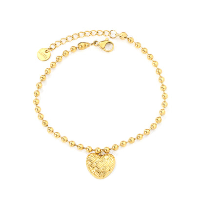 Stainless Steel Bracelet with Heart-shaped Accessories, Waterproof, Hypoallergenic & PVD Plated