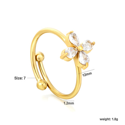 Delicate CZ Flower Charm Ring | Gold Plated Adjustable Open Band Stainless steel flower ring