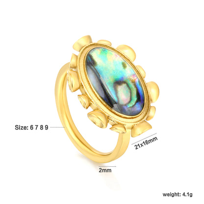 Wholesale Vintage Gold Abalone Shell Statement Ring | Boho Natural Stone Ring for Women