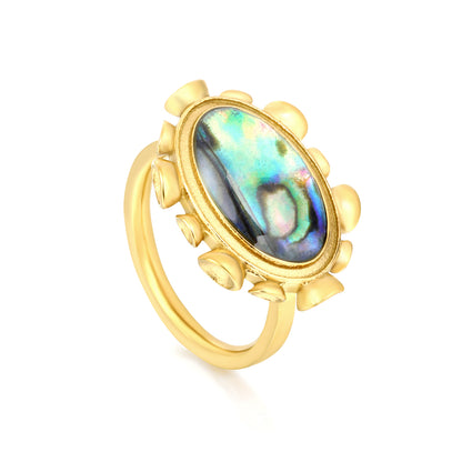 Wholesale Vintage Gold Abalone Shell Statement Ring | Boho Natural Stone Ring for Women