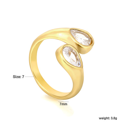 Geometric Double Teardrop Ring | Stainless Steel Gold Wrap Ring Minimalist statement jewelry for women