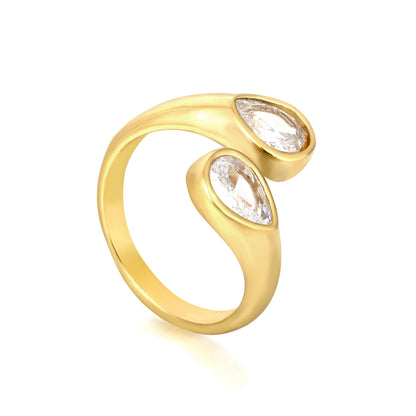 Geometric Double Teardrop Ring | Stainless Steel Gold Wrap Ring Minimalist statement jewelry for women