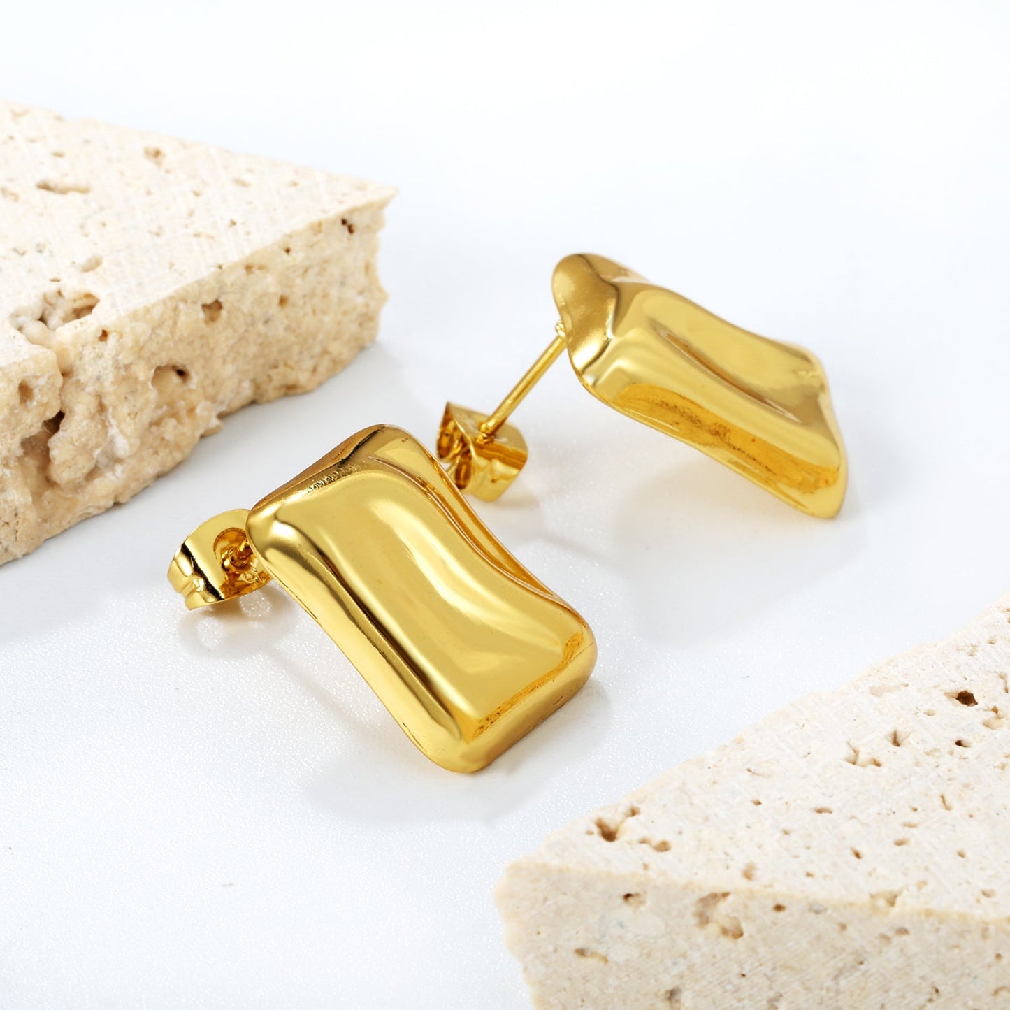13*17.5mm concave rectangle stud earrings gold color
