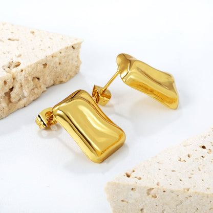 13*17.5mm concave rectangle stud earrings gold color