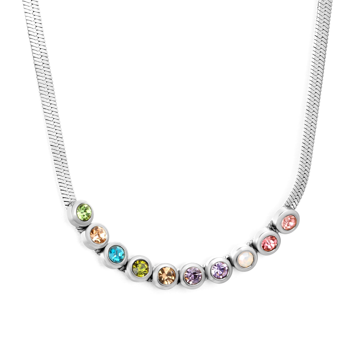 Wholesale Factory Colorful Cubic Zirconia Smile Necklace | Dainty Stainless Steel Chain for Women