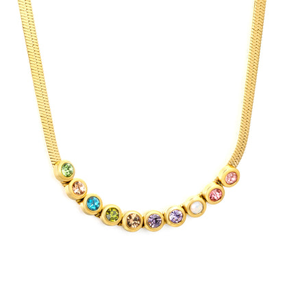 Wholesale Factory Colorful Cubic Zirconia Smile Necklace | Dainty Stainless Steel Chain for Women