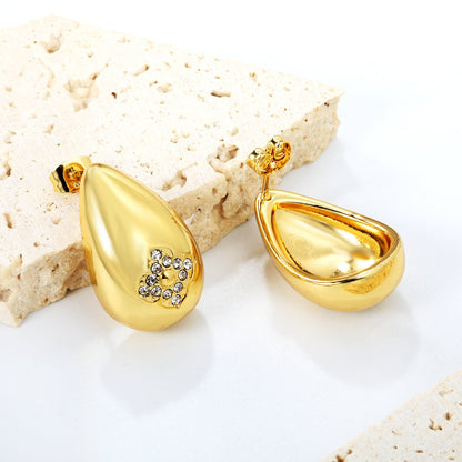 16*24.5mm drop flower white diamond stud earrings gold color