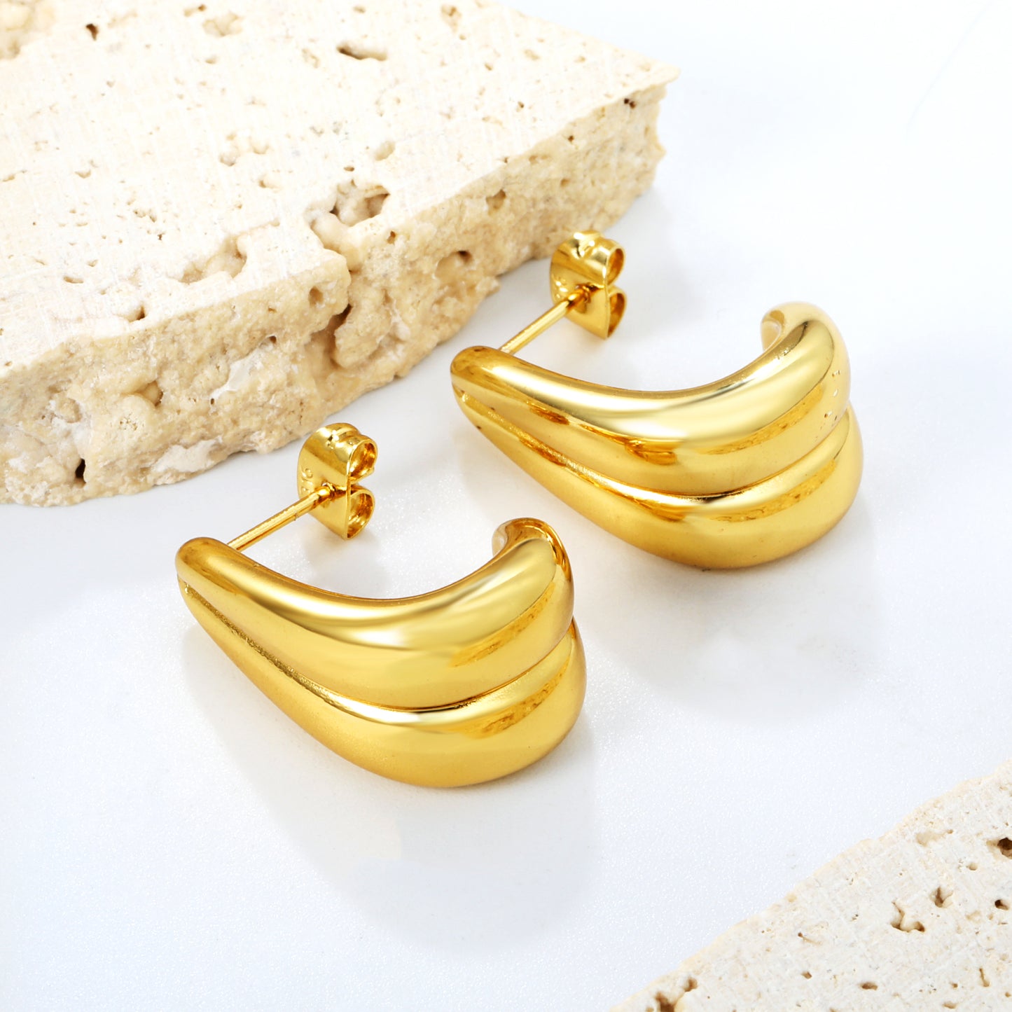 Dainty Stainless Steel Hoop Earrings 12*23mm pvd gold plated china supplier