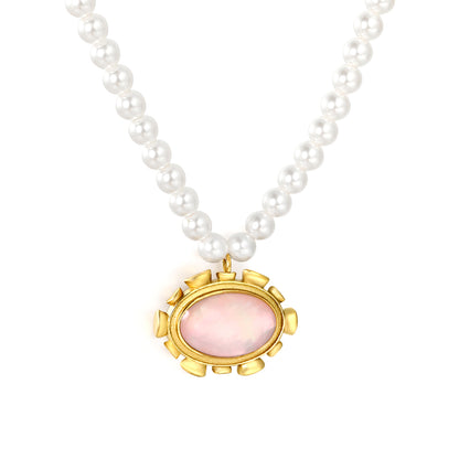 Wholesale Pink Shell Pearl Pendant Necklace – Hypoallergenic Jewelry for Women, Waterproof & Tarnish Free, Bulk Order Wholesale