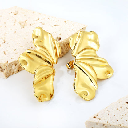 24*45mm Tri-blade (left and right) stud earrings Gold color