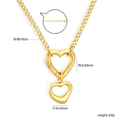 Wholesale Double Heart Adjustable Open Pendant Necklace Stainless Steel Women Hypoallergenic Waterproof